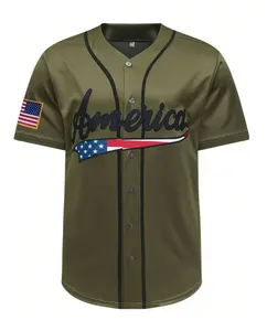 1 Piece Men Green Baseball Jacket Classic Baseball Shirt Sports Sweatshirt Button Up Training Game Sportswear