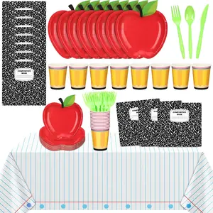 146 Pcs Back to School Decoration Apple Paper Plates First Day of School Disposable Tableware Set with Napkins Cups Preschool Kindergarten Classroom Party Decorations