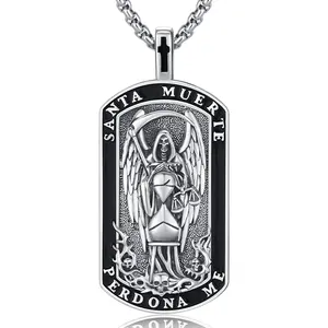 DRINSPER Plata 925 Santa Muerte Collar 925 Sterling Silver Holy Death Necklace