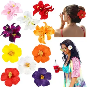 10 count Hawaiian Flower Hair Clips for Women, Plumeria Hibiscus Hair Clips, Artificial Flower Clips 3.5 Inch Hair Accessories for Vacation Party Beach Seaside