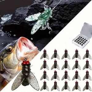 Artificial Fishing Lure, 20pcs/set Realistic Fly Bait, Trout Clamp Swimming Bait, Dry Fly Sea Bass Fly Bait Kit, Saltwater and Freshwater Fly Rotator Swimming Bait