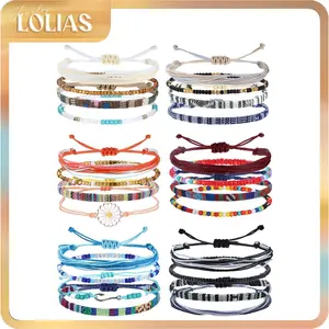 LOLIAS 24Pcs Unisex Waterproof Shell String Friendship Sets - Adjustable Handmade Boho Style Bracelets & Anklets for Women, Ideal for Surfer, Ocean Beach Scenarios