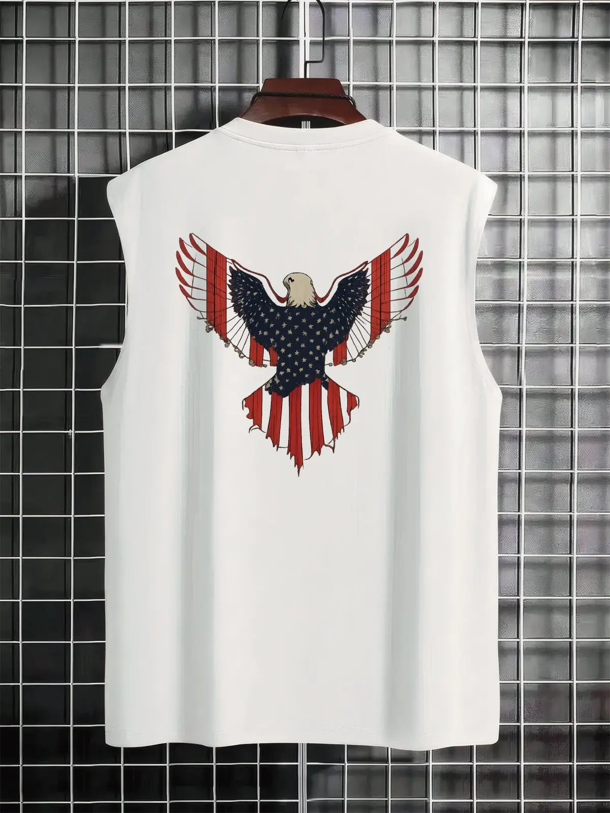 Men's Vintage Bald Eagle American Flag Back-Print Athletic Tank Top - 4th of July Sports Vest for Outdoor Sports