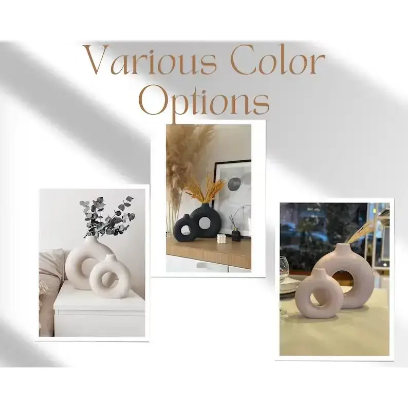 Set of 2 Circular Hollow Ceramic Vase, Donut Modern Vase, Small and Large Donut Vase, Nordic Decor, Housewarming Gift, Ring Vase, Boho Decor Decorative Centerpiece Ornaments Set of 2 Circular Hollow Ceramic Vase, Donut Modern Vase, Small and Large Donut Vase, Nordic Decor, Housewarming Gift, Ring Vase, Boho Decor Decorative Centerpiece Ornaments