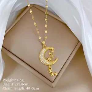 Moon Star Tassel Necklace Golden Zircon Clavicle Chain Women's Jewelry  Party Beach Accessories