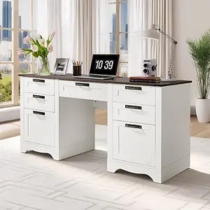 VEVOR 63 in Executive Desk, Large Modern Rectangle Office Table, Heavy Duty Wooden Executive Table with Cable Connection Hole, 250 LBS Load Capacity, Easy Assembly, for Work Study Writing, WalnutVEVOR Super Brand Day