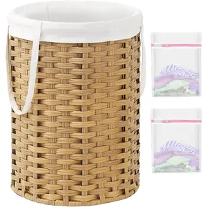 Laundry Hamper Laundry Basket Round 19.0 Gal (72 L) Handwoven Rattan Hamper, Large Wicker Hamper Basket with Removable Liner Bag Handles 2 Mesh Bags for Bathroom Living Room  (No Lid)