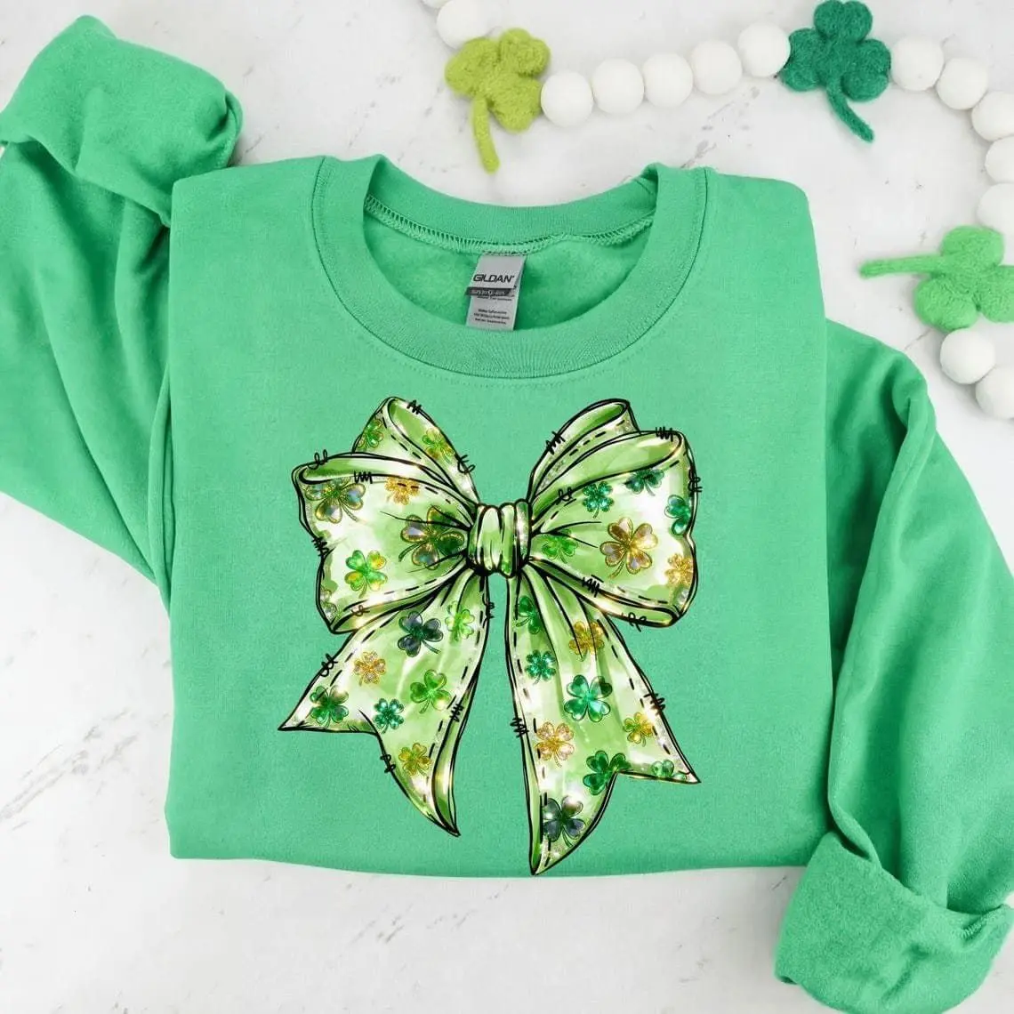 [Sale off up to 50%] Coquette St. Patrick's Day Bow Sweatshirt, Lucky Charm Tee, Vintage St. Patty's shirt, Coquette Bow Tee, St Patrick's Coquette Bow Shirt, streetwear graphic tee