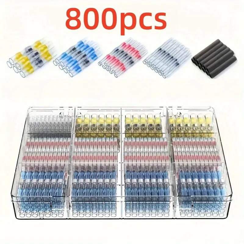 Car Wire Heat Shrink Connector Kit, 800pcs/set Waterproof Welding Sealed Electrical Cable Connector, Suitable for Car and Boat Wiring, Car Accessories