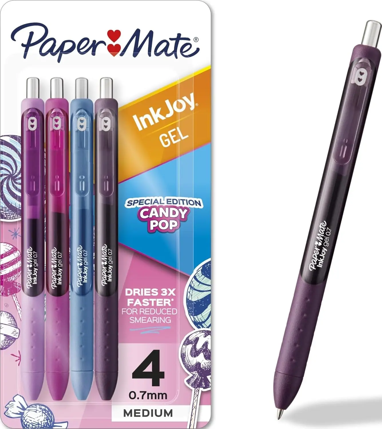 Paper Mate InkJoy Gel Pens, Candy Pop Special Edition, Medium Point (0.7mm), Retractable, Assorted Colors, 4 Count - Fun Office Supplies, Writing, Journaling
