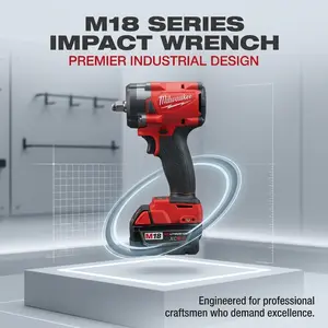 Milwaukee 1/2 in Compact Impact Wrench Kit - Tri-LED Lighting, Ergonomic Rubberized Handle - Ideal for Automotive Maintenance, General Mechanics Fastening
