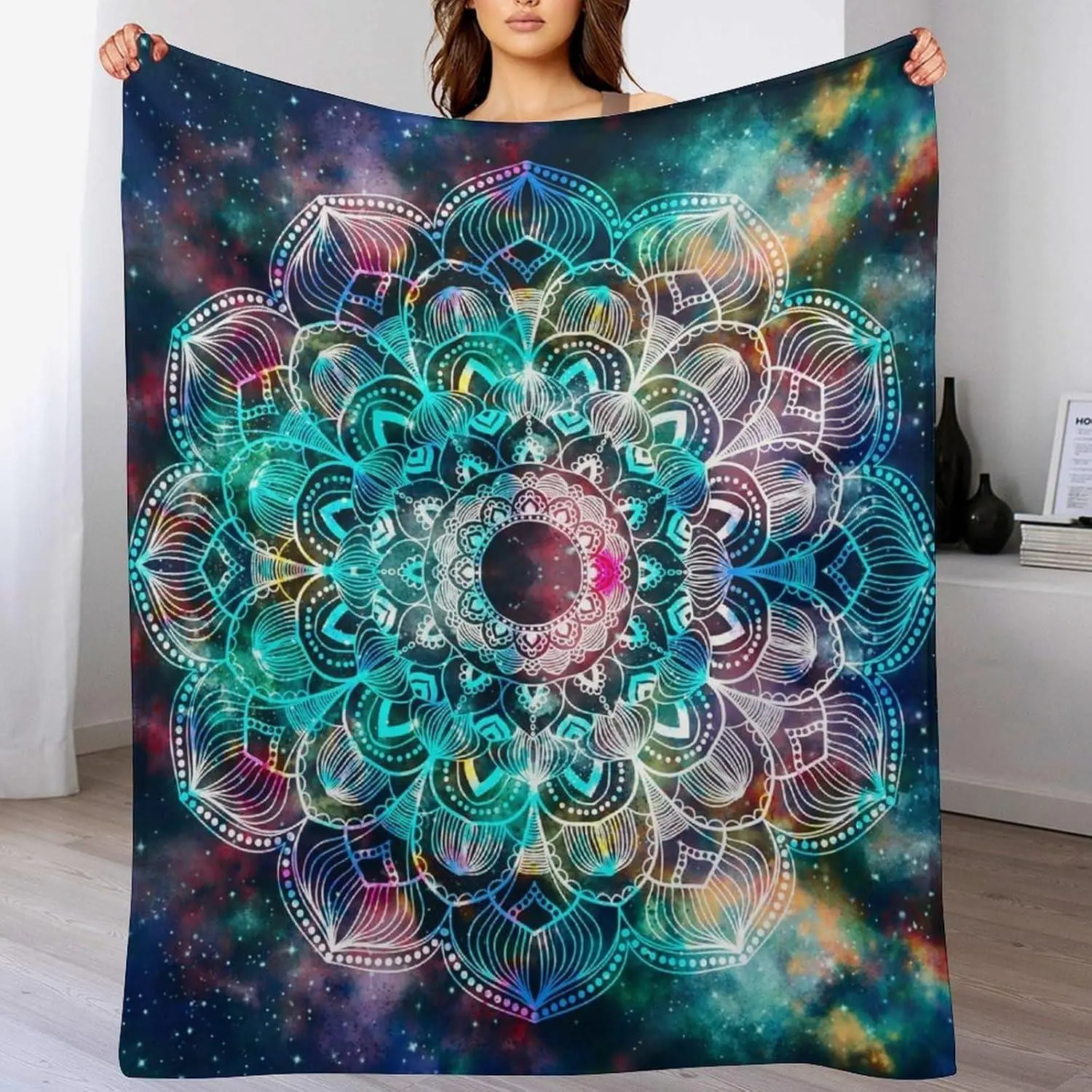 Bohemian Mandala Art Graphic Colorful Afghan Blanket - Wrinkle Resistant, 50"x60" for Sofa, Bed, Christmas, Thanksgiving Gifting to Grandparents