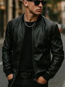 Men'S Faux Leather Jacket,Coats,Bomber Jacket Men,Motorcycle Style,Vintage Fit Men's Leather Jacket,For Motorcycling,Outdoor Activities,For Boyfriends,Husbands,Christmas Gifts