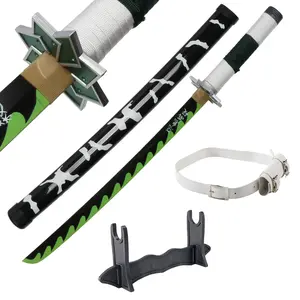 31 inches Shinazugawa Sanemi Cosplay Sword Bamboo Wooden Demon Slayer Swords with Belt & Holder Stand Display for Anime Fans Halloween Role Playing Props Cosplay Collection Christmas Gift Birthday