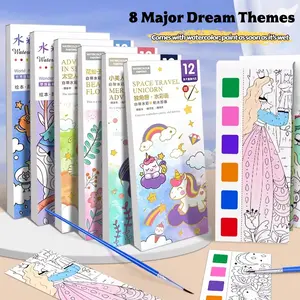 Children's watercolor coloring notebook, sticky note doodle drawing and coloring book, kindergarten gouache painting book, magic colors that activate with water