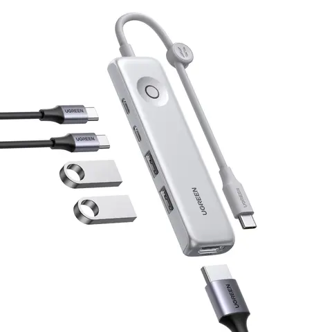 UGREEN Revodok 5-in-1 Type C USB Hub - Slim Portable Fast Charging High-Power Multi-Device Charging Multi-Port Output Adapter with 100W PD, 4K@60Hz HDMI, 10Gbps USB 3.2 Data Ports, Lock-Screen Button, Cable Clip for Laptops, MacBook, Fast Charging Usb Hub