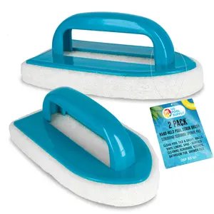 Hand-Held Pool Scrub Brush, 2 Pack - Surface Scrubbing Scouring Sponge Pad - Clean Pool Tile & Grout, Walls, Vinyl Liners, Spas