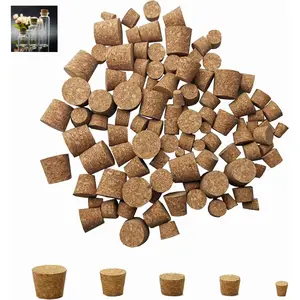 Cork Stoppers - 100-Pack Mini Cork Stoppers, Tapered Corks Bottle Plugs, 5 Sizes
