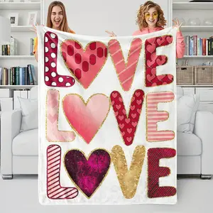 Romantic and Cozy Facecloth Sofa Blanket In Pink, Red + Gold Tracing, Bedroom and Travel Use, Suitable For All Seasons