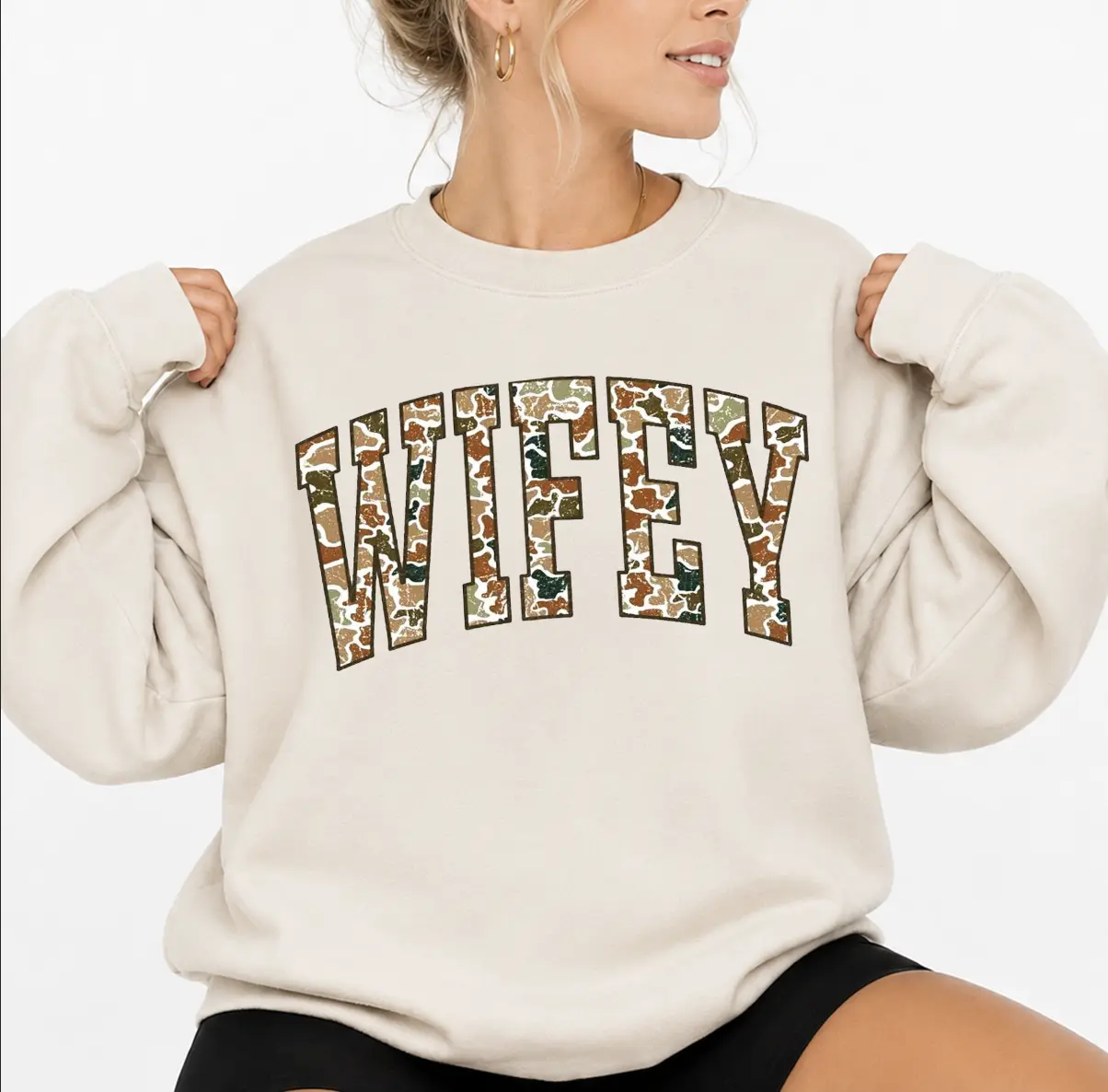 Retro Camo Wifey Bow Sweatshirt, Wifey Camouflage Tee, Old Camo Wifey Coquette Bow Shirt, Vintage Camo Wifey Gift