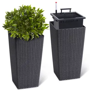 Heavy Duty Tall Rattan Planters, 2 Set 22.5 & 24 Inch Large Outdoor Planters with Removable Liner & Drainage Holes, Modern Decor for Patio, Porch, Garden, Backyard & Entryway