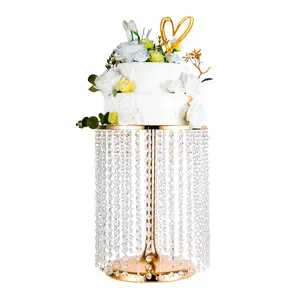 A dessert table wedding cake stand, 12 gold crystal pendant metal cake stand, can be used as a 16 tall round dessert cupcake display board