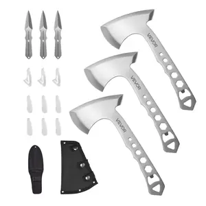 VEVOR Throwing Axes and Tomahawks, 3 Pack Hatchet Axes and 3 Pack Knives Throwing Products Set, Handle with Wrench and Bottle Opener, Stainless Steel, Black Nylon Sheath, for Recreation Competition