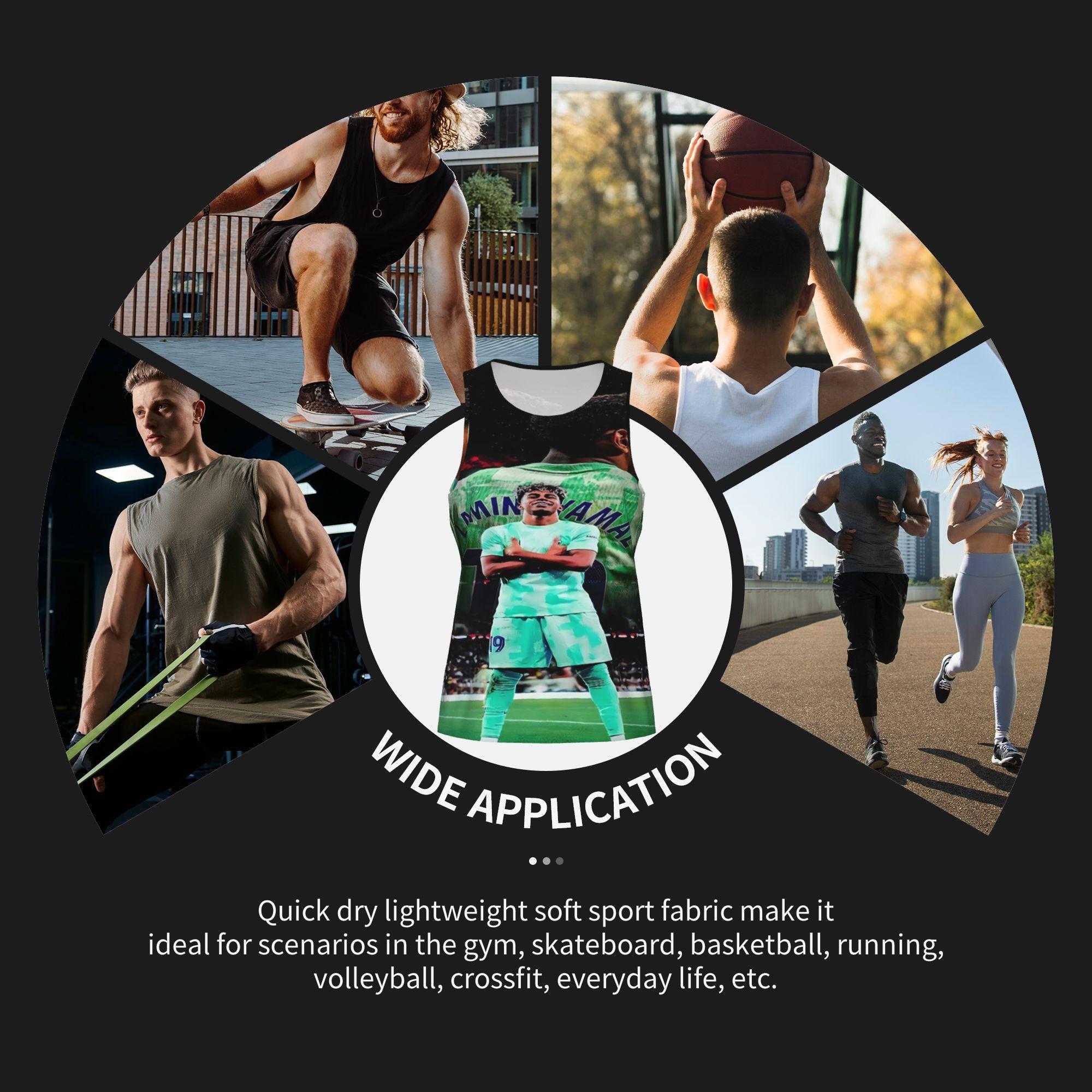 Stand Out With Yamal! Barcelona Mint Green Graphic Muscle Tank Barcelona Lamine Yamal #19 Print Muscle Shirt Summer Vest for Soccer Lovers