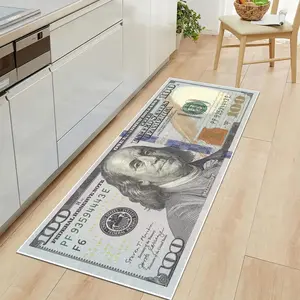 Kitchen Mat with Vintage Dollar Bill Print, Soft Low-Pile Design, Non-Slip Kitchen Rug for Comfortable Cooking, Durable Rectangle Carpet for Home Use