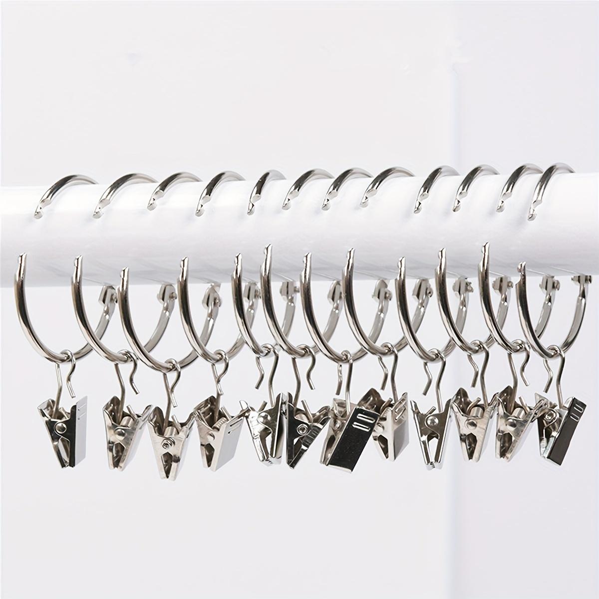 12/24/36pcs Silver Metal Curtain Rings with Clips, 1.5 Inch Interior Diameter, Fits up to 1.2 Inch Rod, Openable Shower Curtains Rings Heavy Duty Vintage Decorative Drapery Eyelet Shower Curtain Rods Hangers Rings