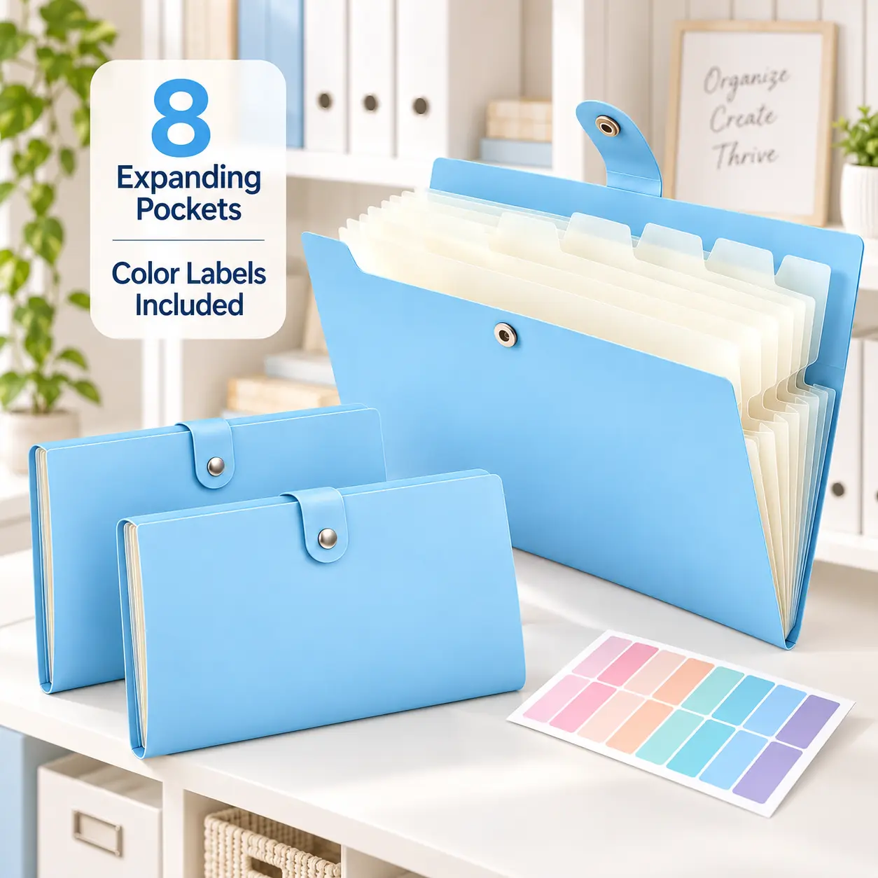 8-Pocket Accordion File Organizer with Labels, Expanding File Folder for Letter/A4 Documents, Portable Bill Receipt Paper Organizer for School, College & Office