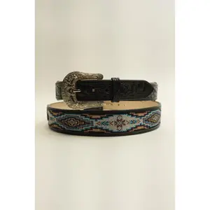 LA HERRADURA BELT AZTEC BLACK/ BLUE WITH WHITE NEW DESIGN
