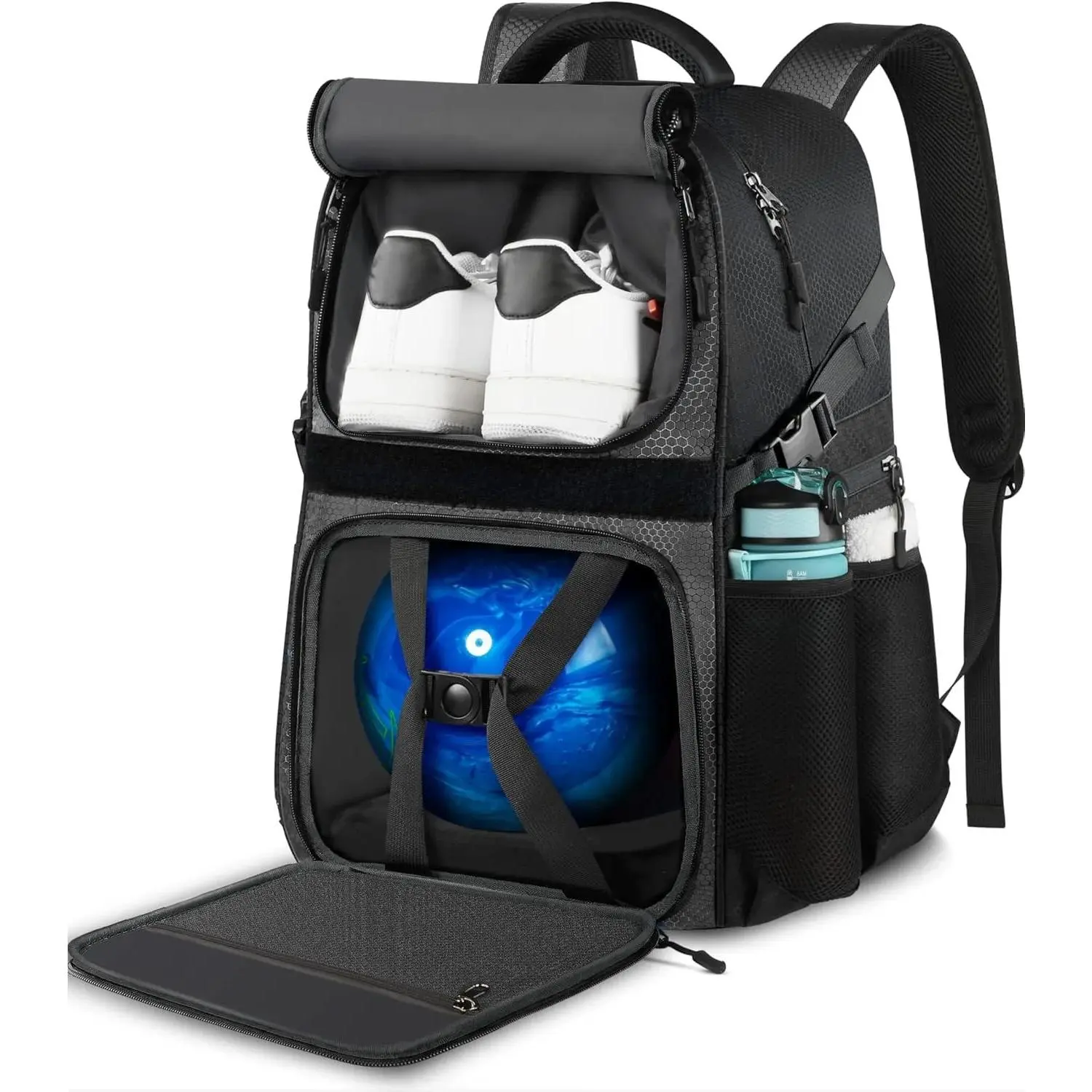 Bowling Ball Bag Single Bowling Ball Backpack with Shoe Bag Up to Size 16, Padded Ball Holder Bowling Bag Gear Baseball Mitt Baseball Batting Cage
