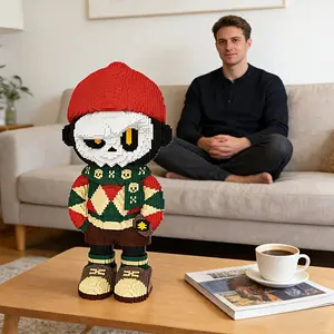 Cute Bear Puzzle Building Blocks Decoration, Ideal Gift for Thanksgiving Christmas Halloween Easter, Home Office Party Decor