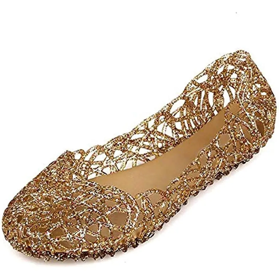 Womens Sandals Flat Jelly Shoes Slip On Hollow Out Loafers-