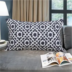 Decorative Throw Pillow Cover 1 count 12x20 inch  Canvas Muted Slate Blue Trellis Embroidery Dark Blue Mina  Pillow Case Cushion Cover, Navy Blue Dark  Pillow Sham 30x50cm