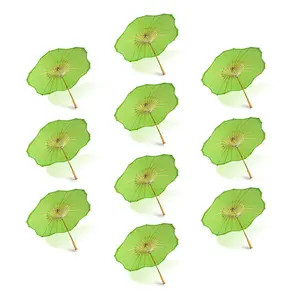 BULK PACK (10-PACK) 32 Inch Grass Greenery Paper Parasol Umbrella, Scallop Blossom Shaped with Elegant Handle