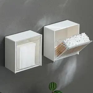 1pc Wall Mounted Storage Boxes for Cotton Swabs Makeup Dustproof Bathroom Organizer Self-Adhesive Small Jewelry Holder Boxes