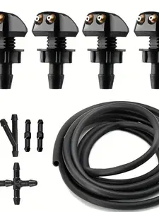 11-Piece Universal Windshield Wiper Spray Nozzle Replacement Kit, Includes 78.74 Inch Hose, 6 Connectors, 4 Dual-Hole Nozzles, Quick Install