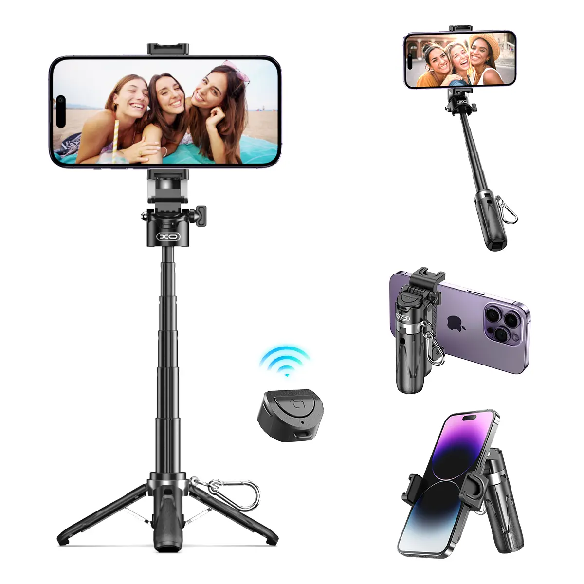 4-in-1 Multi-functional Alloy Magnetic Selfie Stick with Remote Control - Mini, Foldable, Magnetic Clip, Mobile Tripod Holder, Smartphone Camera Grip, Clip-on Accessory for Vlog, Live Photography, Compatible with iPhone16/15/14/13 Series, All Devices
