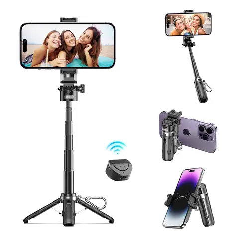 4-in-1 Alloy Magnetic Selfie Stick with Bluetooth Remote Control - Mini, Foldable, Magnetic Clip, Cellphone Tripod Holder, Camera Grip, 10m Range, Clip-on Accessory for Vlog, Live Photography, Tripod for iPhone 16/15/14/13 Series & All Devices