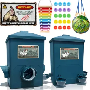 Automatic Port Chicken Feeder and Cup Waterer Set - Chicken Coop Accessories, No Waste Poultry Feeder, 3 Gallon/16 Pounds, Dry Food, Feeding