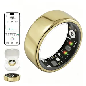 Smart Ring Health Monitorwith Heart Rate Calories Sleep CycleStress Mood Tracking IP68 Waterproof Gold Finish Perfect Giftfor Men Women