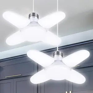 Dazone 2 Pack LED Garage Lights E27 Base, Deformable Ceiling LED Shop Lights 6500K for Basement Warehouse Workshop