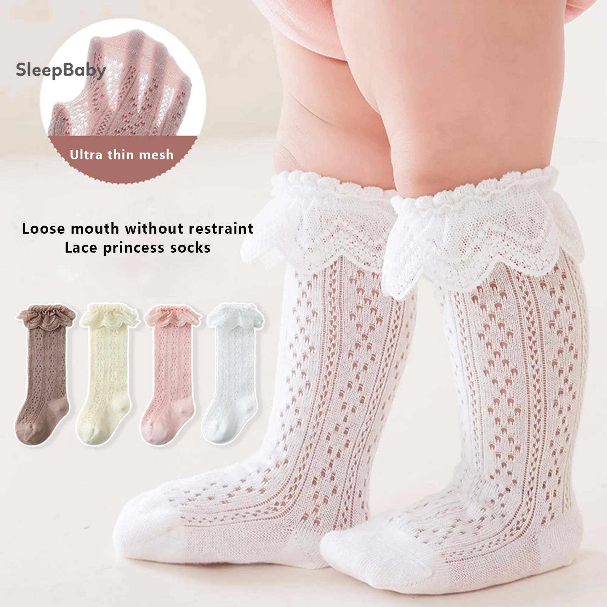 Toddler Girls Princess Knee-High Socks with Lace Ruffle Trim, Cute Breathable Knit Cotton for Party & Wedding Photography, Kneesocks