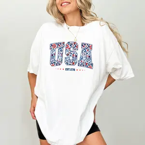 ChicCotton Floral USA Comfort Colors Shirt, USA 1776 T-shirt, Coquette America Graphic Tee, Independence Day Clothing, 4th Of July Outfits