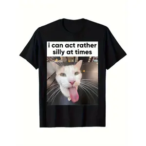 Men's Funny Slapping Tabby Cat Meme T-Shirt with "I Can Act Silly" Slogan - 100% Cotton Casual Shirt (S-XXXXXL) - Meme Graphic Tee for Cat Lovers, Gifts for Dad, Christmas Outfits & Costume Parties - Funny Tshirt for Men