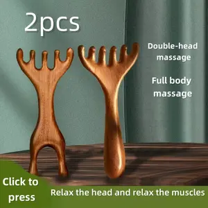 2-Pack Antler Comb Set, Six-Prong Dual-Use Massage Comb, Eye & Head Scalp Massage, Meridian Comb, Hair Detangler Razor Antler Comb