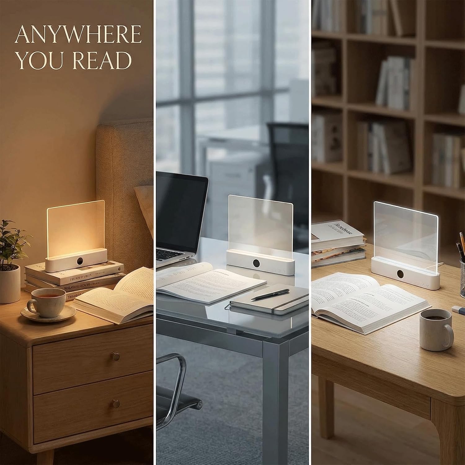 Flat Book Light, Rechargeable Clear LED Smart Reading Light with Timer, Dimmable Full Page Panel Plate Lamp, Eye Protection, Portable Flat Reading Light for Bedside, Travel, Study，private reading light for bed，rechargeable flat panel reading lamp