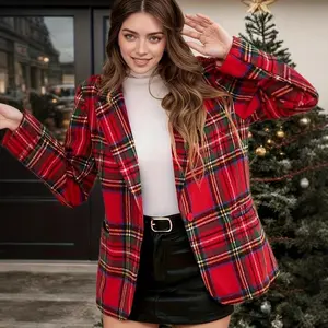 Autumn and winter Christmas red plaid long-sleeved blazer